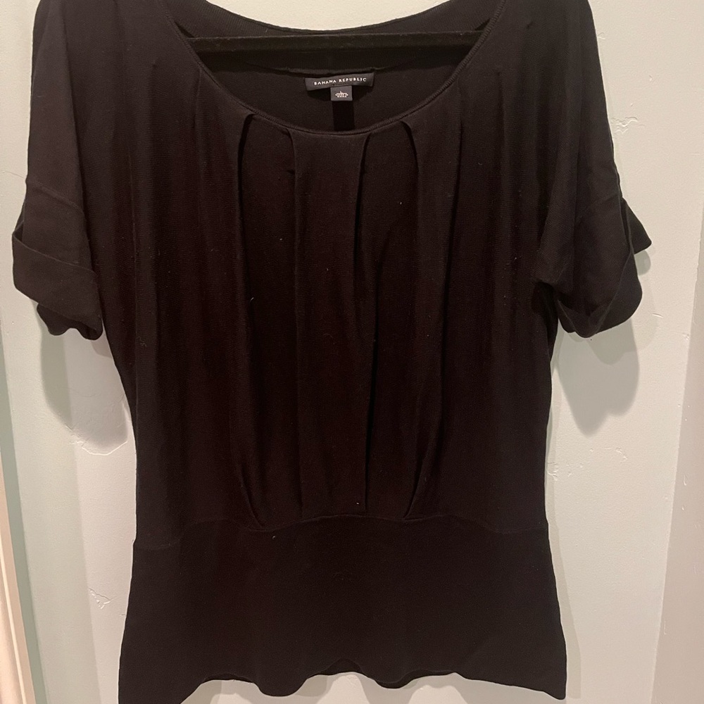 Banana Republic silk blend cuffed short-sleeve black sweater
